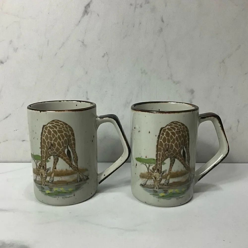 VINTAGE OTAGIRI Giraffe Coffee Mugs Set of 2